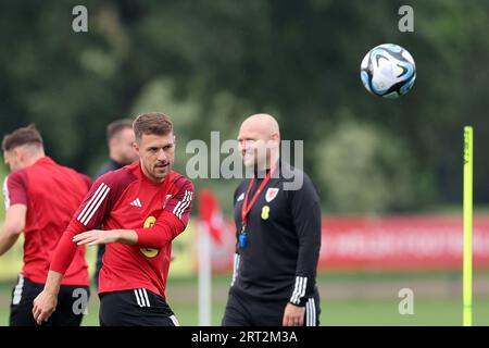 Cardiff, UK. 10th Sep, 2023. Aaron Ramsey of Wales during the Wales football  team training at Hensol, Vale of Glamorgan in South Wales on Sunday 10th  September 2023. The team are training