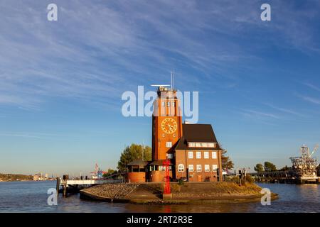 The Seemannshoeft pilot house, a landmark at the harbour entrance in the Elbe in Hamburg, Germany Stock Photo