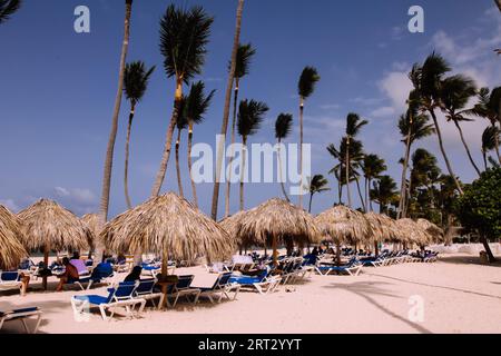 Playa Bavaro beach at Melia Caribe Beach Resort in Caribbean, Dominican Republic, Punta Cana 2023 - blue flag Stock Photo