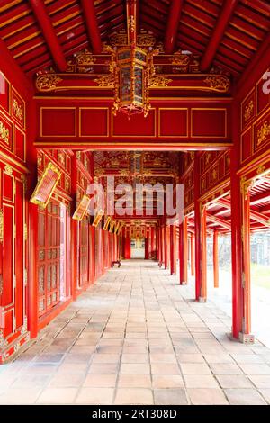 The gallery and corridoors of the UNESCO World Heritage site of Imperial Palace and Citadel in Hue, Vietnam Stock Photo