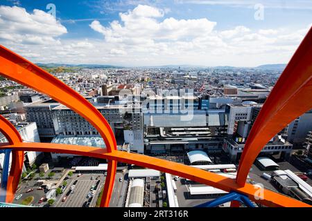 The view from Kyoto Tower on a clear spring day from the Kyoto downtown area in Japan Stock Photo