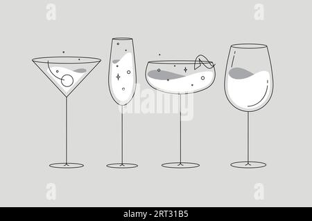 Cocktail glasses manhattan champagne wine Vector Image