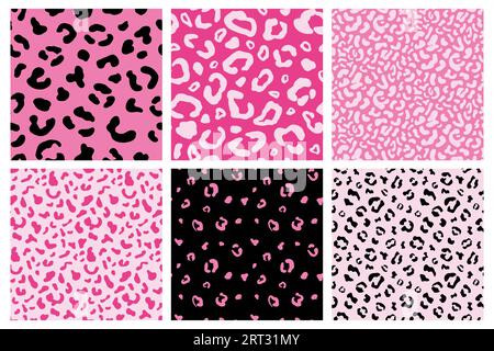 Pink Cheetah Seamless Patterns Set. Leopard Print Stock Vector