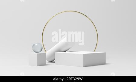 Product display. Display plinths. Stand. White color. 3d illustration. Stock Photo