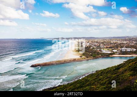 The view south from Tumgun Lookout at Burleigh Head National Park on a warm spring day in Gold Coast, Queensland, Australia Stock Photo