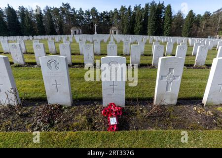Becklingen, Germany, April 2, 2018: Gravestones at the British War Cemetery in Becklingen Stock Photo