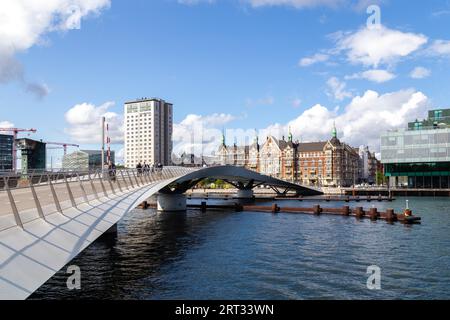 Copenhagen, Denmark, August 21, 2019: The new modern pedestrian and cycling bridge Lille Langebro Stock Photo