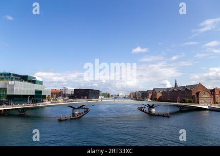 Copenhagen, Denmark, August 21, 2019: The new modern pedestrian and cycling bridge Lille Langebro Stock Photo