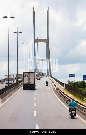 CAI BE, VIETNAM, SEPTEMBER 28, 2018: My Thuan Bridge crosses the Mekong River and is a token of friendship between Vietnam and Australia in Cai Be Stock Photo