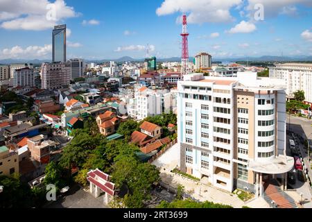 HUE, VIETNAM, SEPTEMBER 20, 2018: Aerial views over Hue City in Vietnam on a bright sunny morning Stock Photo