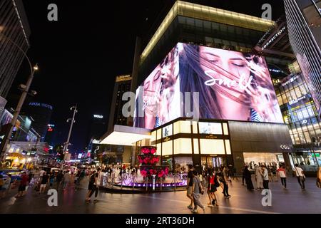 KUALA LUMPUR, MALAYSIA, MARCH 21 2019: PAVILION shopping center and its famous water fountain. Pavilion is the largest high end shopping destination Stock Photo