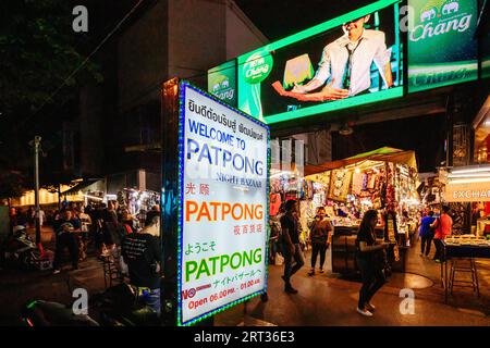 Bangkok, Thailand, April 22nd 2018: Patpong night market on Silom Rd is an internationally popular tourism spot and red light district at the heart Stock Photo