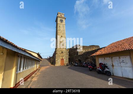 Galle Fort, Sri Lanka, July 29, 2018: The Clock Tower, a popular landmark inside the historical Dutch Fort Stock Photo