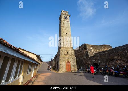 Galle Fort, Sri Lanka, July 29, 2018: The Clock Tower, a popular landmark inside the historical Dutch Fort Stock Photo