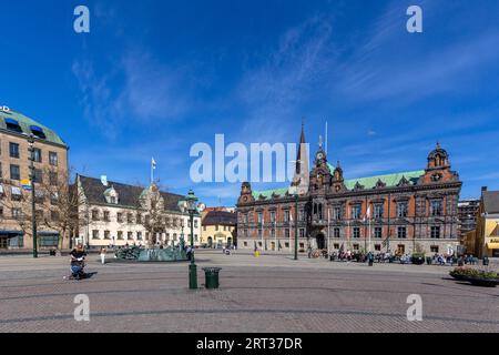 Malmo, Sweden, April 20, 2019: The big square Stortorget with the town hall in the historic city centre Stock Photo