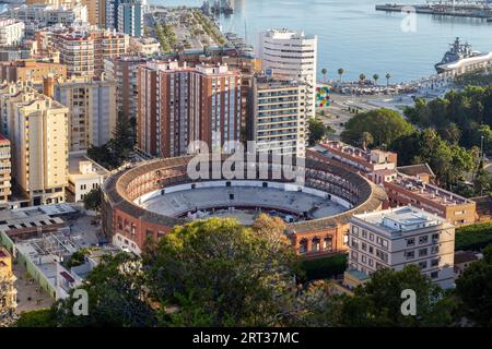 Malaga, Spain, May 25, 2019: Aerial view of the bull ring La Malagueta Stock Photo