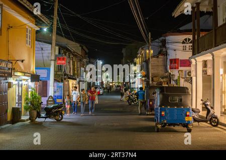 Galle Fort, Sri Lanka, July 28, 2018: Night view of a small cozy street in historical Galle Fort Stock Photo