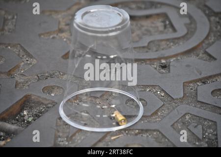 Brooklyn, United States. 10th Sep, 2023. Shell casings at the crime scene. Three people shot at Fulton Street and Nostrand Avenue in Brooklyn. Two females and one male were shot in Brooklyn on Sunday. All victims shot are in stable condition and a suspect or suspects are not in custody yet. Over 10 shell casings were recovered at the scene and large pools of blood were discovered on the sidewalk and on the steps of a subway entrance. Credit: SOPA Images Limited/Alamy Live News Stock Photo