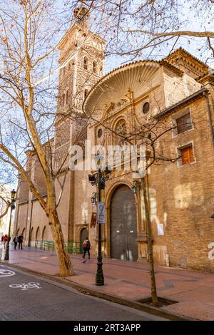 Zaragoza, Spain - February 14, 2022: San Miguel de los Navarros is a 14th-century church built in almudejar and baroque styles in Zaragoza, Spain. Stock Photo