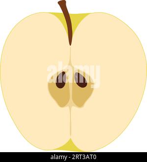 Single Apple Cut In Half With Stalk Stock Vector