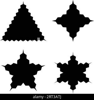 Diffrent stars set: black color assets for Christmas stars, festival celebrations, web or game design, and app icons. Vector basic shapes. retro stars. Stock Vector
