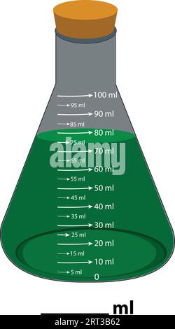 Glass laboratory chemical measuring flasks. with colorful liquids in a vector illustration set. Lab glassware and containers with chemicals. Stock Vector