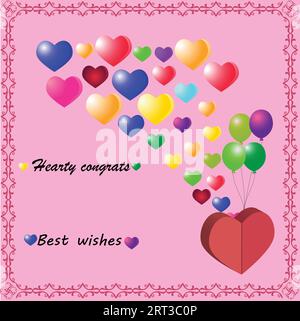 congratulations and best wishes poster background with a heart-shaped vector illustration, incorporating graphic design elements suitable for festival Stock Vector