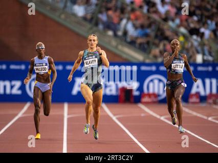 Candice McLeod of Jamaica, Lieke Klaver of the Netherlands and Shamier Little of the USA competing in the women’s 400m at the Allianz Memorial Van Dam Stock Photo