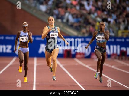 Candice McLeod of Jamaica, Lieke Klaver of the Netherlands and Shamier Little of the USA competing in the women’s 400m at the Allianz Memorial Van Dam Stock Photo