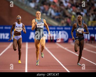 Candice McLeod of Jamaica, Lieke Klaver of the Netherlands and Shamier Little of the USA competing in the women’s 400m at the Allianz Memorial Van Dam Stock Photo