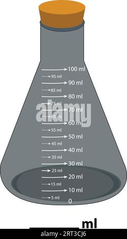 Glass laboratory chemical measuring flasks. with colorful liquids in a vector illustration set. Lab glassware and containers with chemicals. Stock Vector