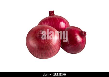 Red sweet onions vegetables group isolated on white. Stock Photo