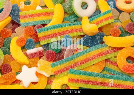 Assorted gummy candies. Top view. Jelly  sweets. Stock Photo