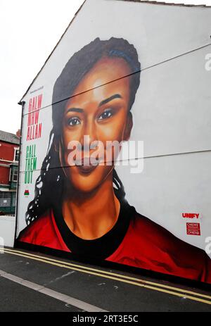 'Call them out' wall mural featuring Urdd Ambassador Nia Fajeyisan. Marking the Urdd’s annual Peace and Goodwill Message (Credit UNIFY Creative) Stock Photo