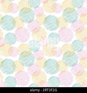 Seamless pattern, geometric abstraction. Vector. Circles of stripes and dotted lines in green, pink, yellow. Round geometric simple texture. Textile design, cards, packaging, surface design Stock Vector