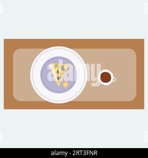 pie with blueberries and hot coffee on the table vector Stock Vector