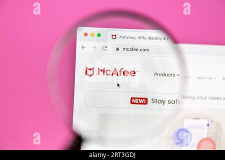 Ostersund, Sweden - Mars 19 2023: McAfee homepage on a computer screen. McAfee develops security tools for personal computers and server devices, Stock Photo