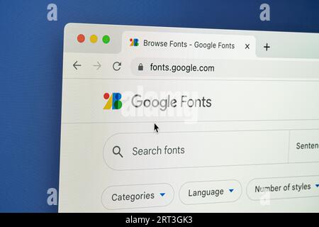 Ostersund, Sweden - May 31, 2023: Google Fonts website on a computer screen. Google Fonts is a computer font and web font service owned by Google. Stock Photo