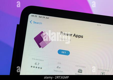 Ostersund, Sweden - June 24, 2023: Microsoft Power Apps app on an ipad. Power Apps is a suite of apps created by Microsoft. Stock Photo