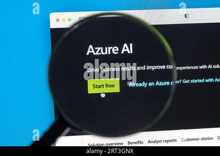 Ostersund, Sweden - Sep 7 2023: Azure AI website on a computer screen. Microsoft Azure is a cloud computing platform run by Microsoft. Stock Photo