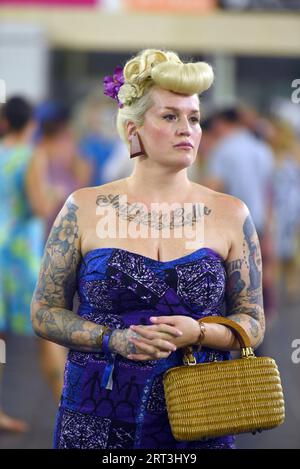 Calafell, Spain. 09th Sep, 2023. A woman dressed in Rockabilly