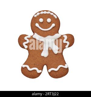 Hand painted gingerbread man cookie, cut out, isolated Stock Photo