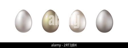 Set of gold, silver, bronze metal eggs. Realistic vector illustration. Design element foe Easter decoration Stock Vector