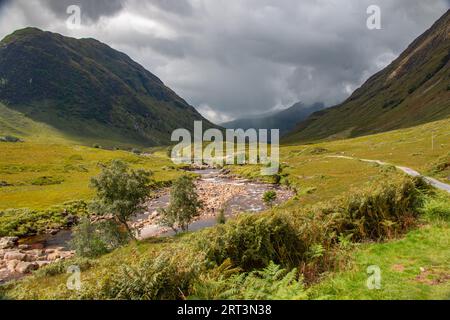 The isolated and eerie Glen Etive, Glencoe, filming location for James Bond Skyfall. Stock Photo