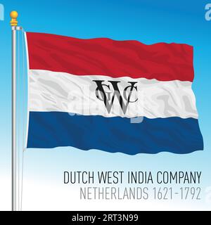 Dutch West India Company waving historical flag, Netherlands, 1621-1792, vector illustration Stock Vector