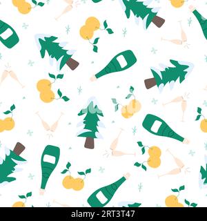 Seamless pattern with Christmas wreaths, fir trees, candles and sweets on a beige background Stock Vector
