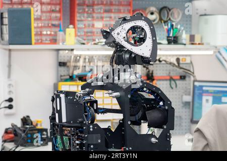Perm, Russia - July 13, 2023: humanoid robot in the process of assembly ...