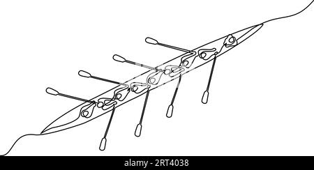Team member rowing boat Teamwork concept. Continuous one line drawing. Vector illustration outline art Stock Vector