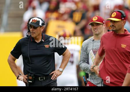 Landover, United States. 10th Sep, 2023. Head coach Ron Rivera of the Washington Commanders during play against the Arizona Cardinals at FedEx Field in Landover, Maryland on Sunday September 10, 2023. Photo by Tasos Katopodis/UPI Credit: UPI/Alamy Live News Stock Photo