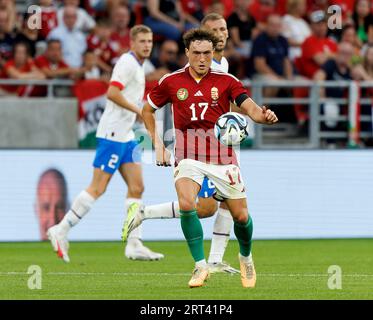 Budapest, Hungary. 10th September, 2023. Callum Styles of Hungary controls the ball during the International Friendly match between Hungary and Czech Republic at Puskas Arena on September 10, 2023 in Budapest, Hungary. Credit: Laszlo Szirtesi/Alamy Live News Stock Photo